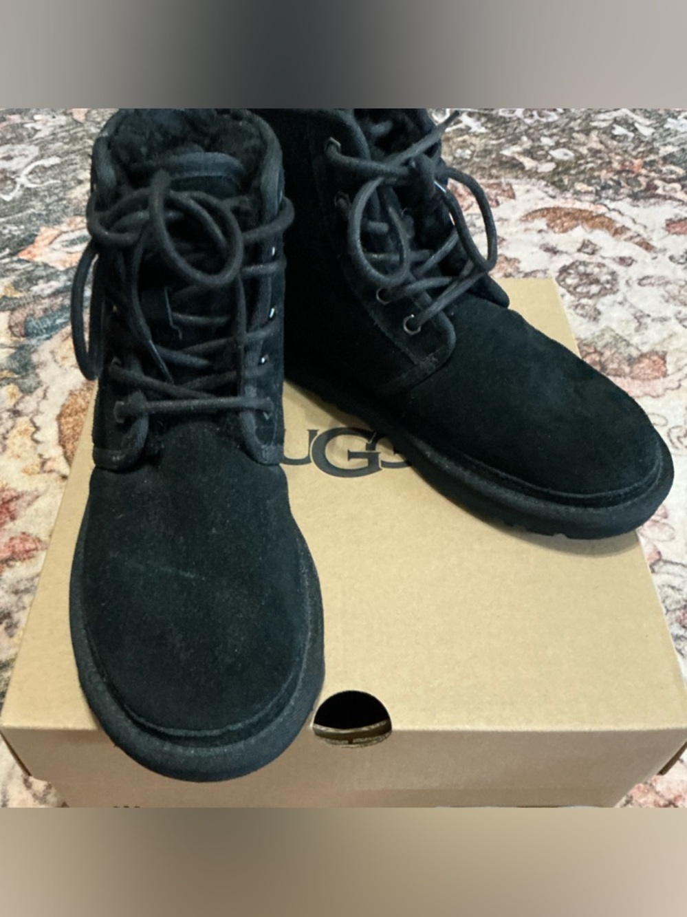 UGG Black Suede Lace-Up Ankle Boots